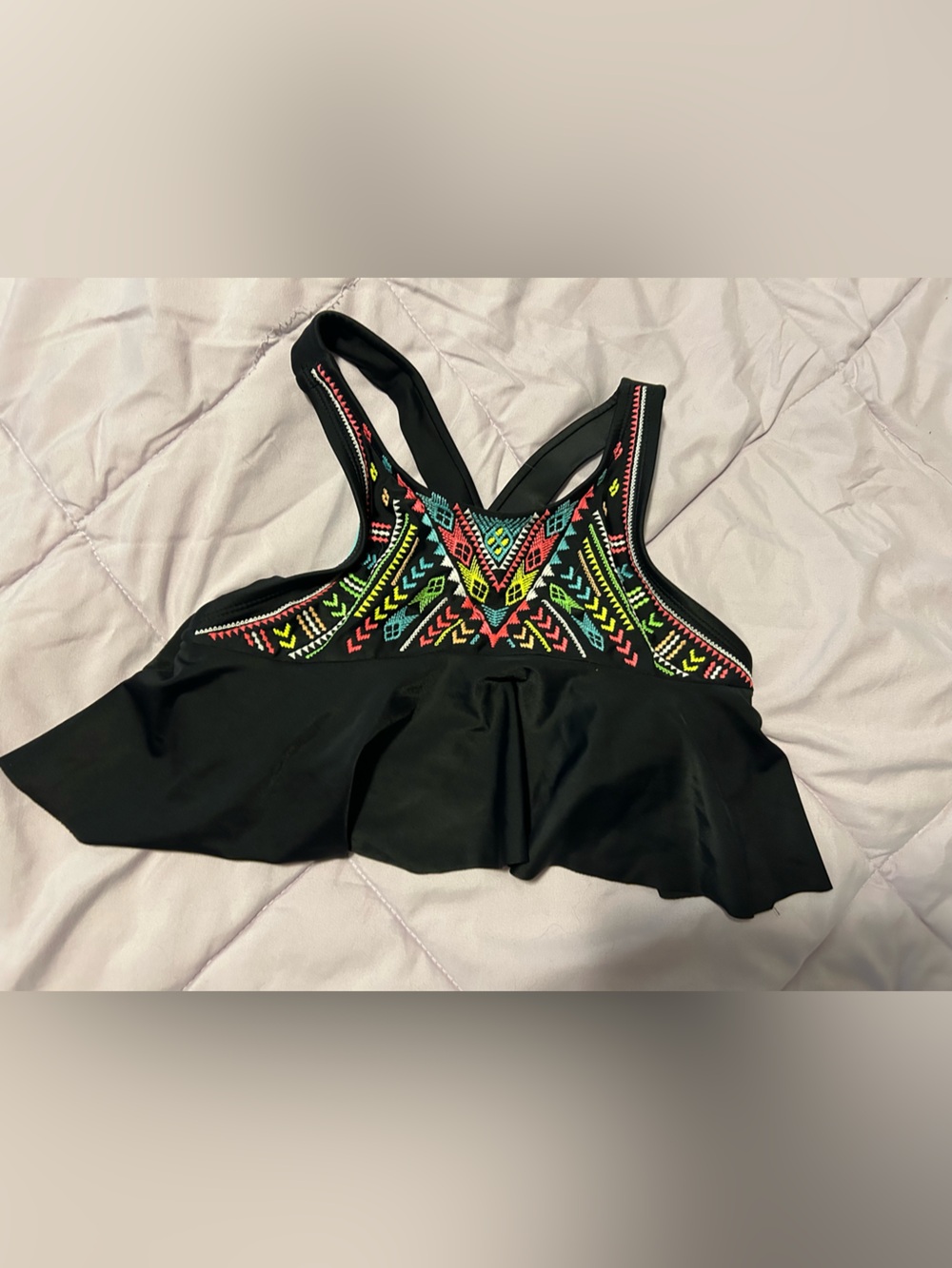 Xhilaration Black Bikini Bottom with Turquoise Lining and Neon Embroidery